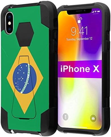 iPhone X az Esetben, Kapszula-Ügy Hibrid Fusion Dual Layer Ütésálló Harci Állvány Tok (Fekete) iPhone X - (Brazília Zászló)