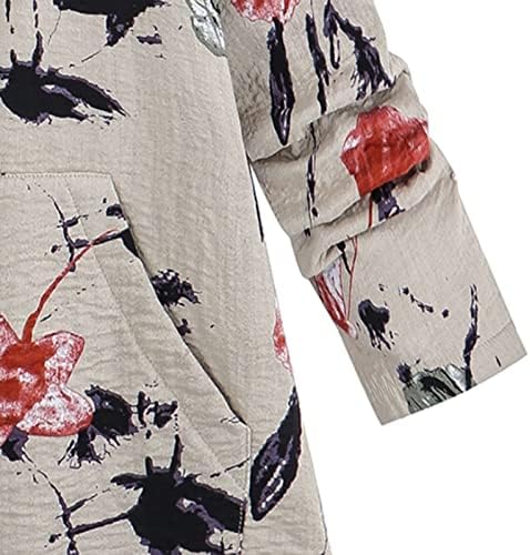 Női Téli Polár Bélelt Kapucnis Pulóver Megvastagodott Kabátban, Virág Nyomtatás Meleg Trendi Outwear Kabát Oldalán Zseb