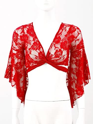 Yihuimin Női Virágos Csipke Wrap Nyakkendő Felső Epeműtét Blúz Kötést vállat vont Kardigán hastánc Kosztüm