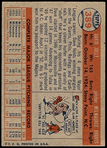 1957 Topps 389 Dave Vidám Milwaukee Bátrabbak (Baseball Kártya) VG Bátrabbak