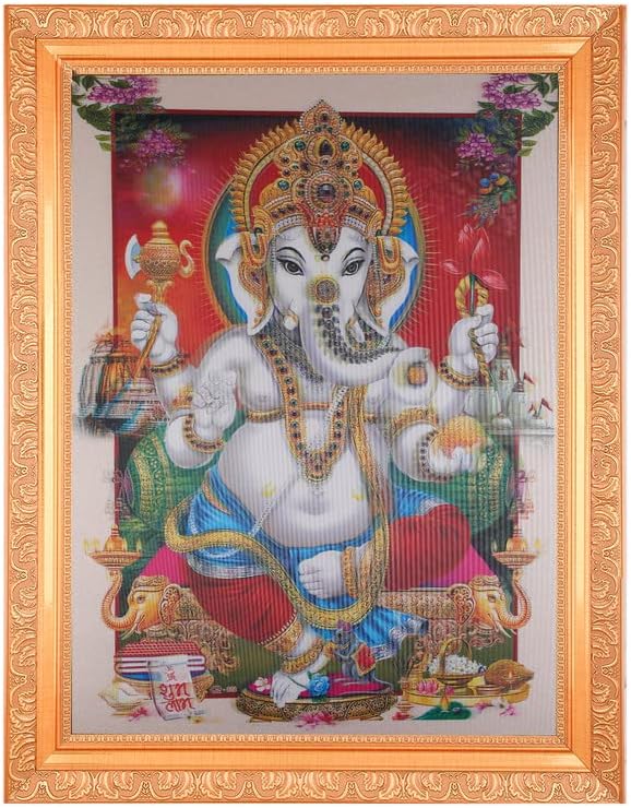 BM KERESKEDŐK Ganesh-ji 5 Dimenziós Réteg (Az 5D Hatás) műalkotás Fotó Arany Keret Nagy (14 X 18 Cm) VAGY (35.56 Cm X 45.72