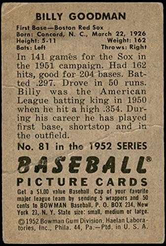 1952 Bowman 81 Billy Goodman, a Boston Red Sox (Baseball Kártya) FAIR Red Sox