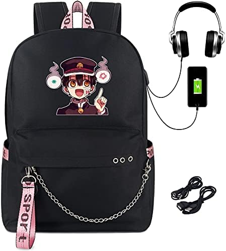 Roffatide Anime Wc-vel Kötött Hanako Kun Laptop Hátizsák Fér 15 Hüvelykes Bookbag Iskolatáska Utazás Daypack Töltés USB Port