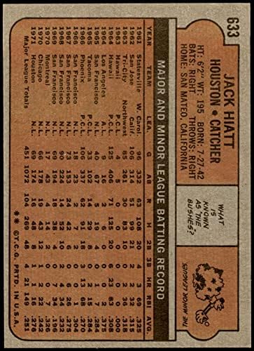 1972 Topps 633 Jack Hiatt Houston Astros (Baseball Kártya) NM/MT Astros