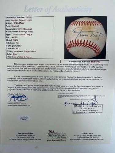 Willie Mays Aláírt Dedikált Nemzeti Liga Feeney Baseball Szövetség Levelet - Dedikált Baseball