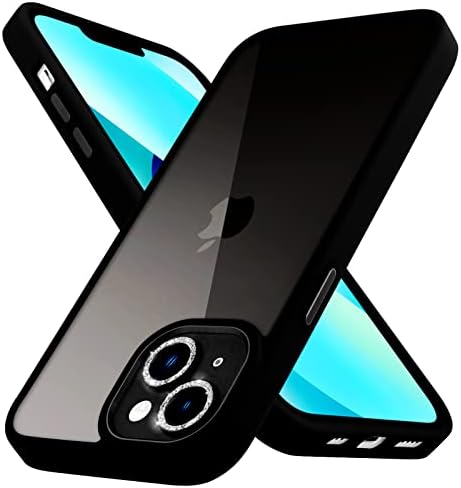 tharlet Kristálytiszta Tervezett iPhone 13 Esetben Egyértelmű, Nehéz Vissza Keret Csillám Kamera lencsevédő Fekete Ütésálló