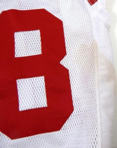 2010-ben a San Francisco 49ers Lance Hosszú 18 Játék Kiadott Fehér Jersey 44 DP28502 - Aláíratlan NFL Játék Használt Mezek