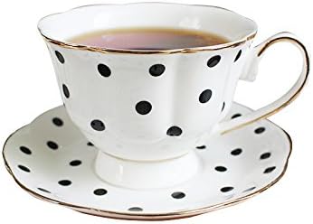 EKUEE Fekete-Fehér Retro Sorozat Európai Csíkos Pöttyös Kávés Csészét Bögre Torta Lemez Délutáni Tea Set (B)