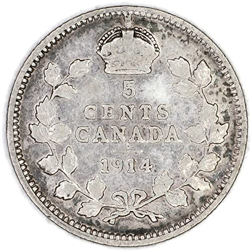 1914 CA George V. aDEI GRA Kanadai KM 22-es Ezüst 5 Cent Nagyon Jó