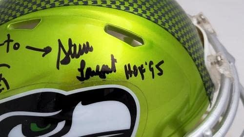 Steve Largent & Jim Zorn Dedikált Seattle Seahawks Flash Zöld Sebesség Mini Sisak MCS Holo Raktáron 211062 - Dedikált NFL