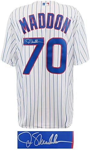 Joe Maddon Aláírt Chicago Cubs-Fehér Csíkos Fenséges Replika Baseball Jersey - Dedikált MLB Mezek