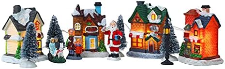 VOSAREA Minature Ajándékok LED Világító Karácsonyi Falu Házak Mikulás Figurák, Karácsonyi Falu Gyűjtemény Beltéri Szoba Decor