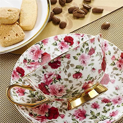 YFQHDD Virág Minta Európai Stílusú porcelán Porcelán Délutáni Tea Csésze Ajándék Szett Csészealj&Kanál, Vas Állvány