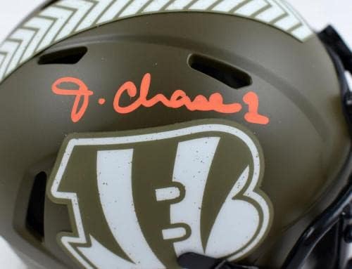 Ja ' Marr Chase Aláírt Bengals Tisztelgés Szolgáltatás Sebesség Mini Sisak - PSA *Narancs - Dedikált NFL Mini Sisak