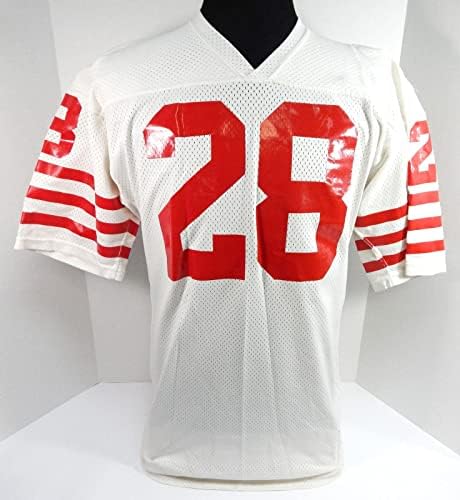 1980-as évek 1990-es évek Elején a San Francisco 49ers 28 Játékban Használt Fehér Jersey 44 747 - Aláíratlan NFL Játék Használt