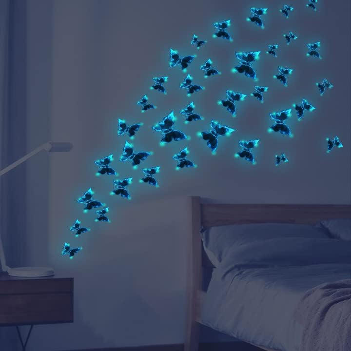 Világít A Sötétben Pillangós Fali Matricák Kék Világító Pillangó Fali Matricák Wall Art Pillangó Dekoráció DIY Fali Matricák,