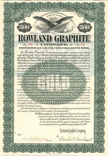 Rowland Grafit Co. - 500 Dollár Kötvény (Uncanceled)