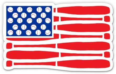 Amerikai Baseball Zászló Denevér, Labdák - 3 Vinyl Matrica - Autós Laptop Víz Üveg Telefon - Vízálló Matrica