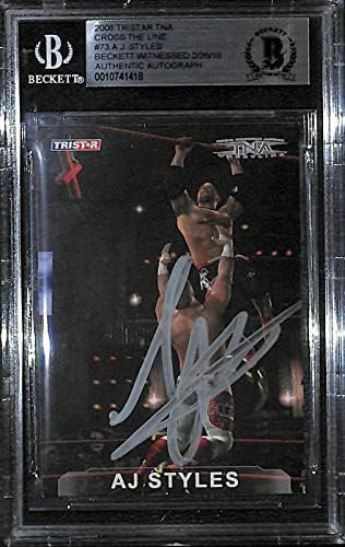 AJ Styles Aláírt 2008 TriStar TINA át A Határt Kártya 73 BAS COA WWE Hatása Auto - Dedikált Birkózás Kártyák