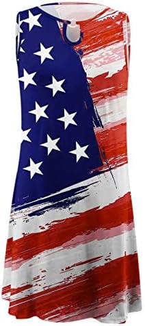 A július 4-i Ruha Női Alkalmi Nyári Strand Ruha Amerikai Zászló Kulcslyuk Ujjatlan O-Nyak Csillagok, Csíkos nyári ruháknak