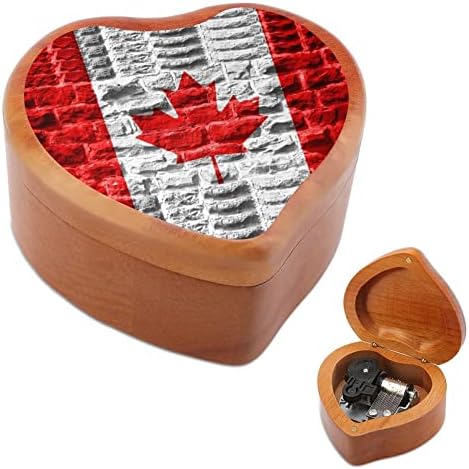 Kanadai Zászló Fa Music Box Szív Alakú Felhúzható Zenélő Doboz Vintage Fa Mechanikus Zenei Doboz Ajándék