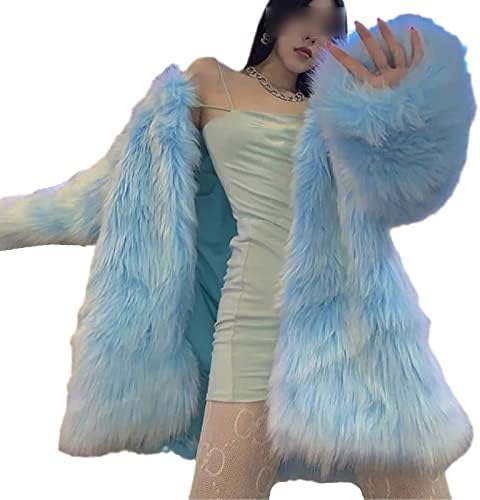 Női Téli Kabát Elegáns Kék műszőrme Kabát, Hosszú Ujjú Megvastagodott Meleg Kabátok Hideg ellen védő Bunda