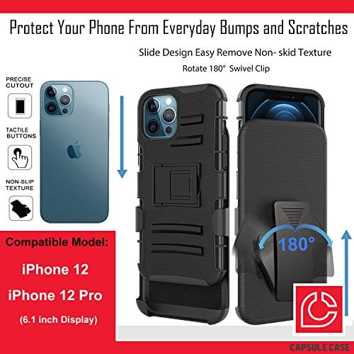Ohiya Esetben Kompatibilis az iPhone 12 Pro [Katonai szintű Védelem, Ütésálló, nagy teherbírású Állvány Védő Tok Fekete burkolata]