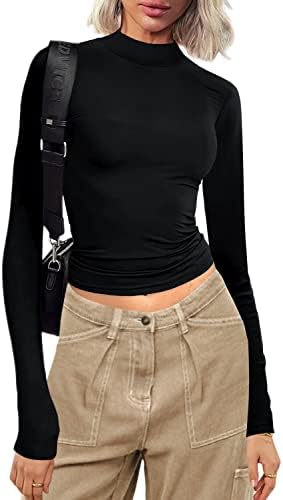 SENSERISE Női Alapvető Hosszú Ujjú pulcsit Maximum Könnyű Szakaszon Slim Felszerelt Alatt Réteg Póló