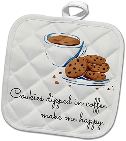 3dRose Kép, idézet a cookie-k mártott kávé boldoggá - Potholders (phl-364457-1)