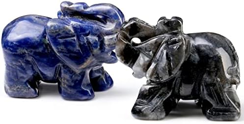 DUQGUHO 2db Kristályok Gyógyító Kövek Elefánt Dekoráció Fekete Labradorite Kék Sodalite Kristály Elefánt Természetes Drágakő
