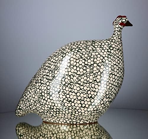 Les Ceramiques de Lussan Kis Kerámia Gyöngytyúk - Fehér Kacsa Zöld Foltok - 6.5 Magas