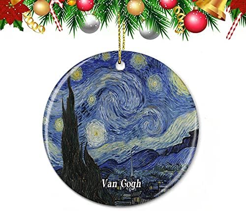 Van Gogh Festmény A Csillagos Éjszaka Karácsony Karácsonyfa Díszítés Lógó Dísz Medál Utazási Szuvenír Kétoldalas Porcelán
