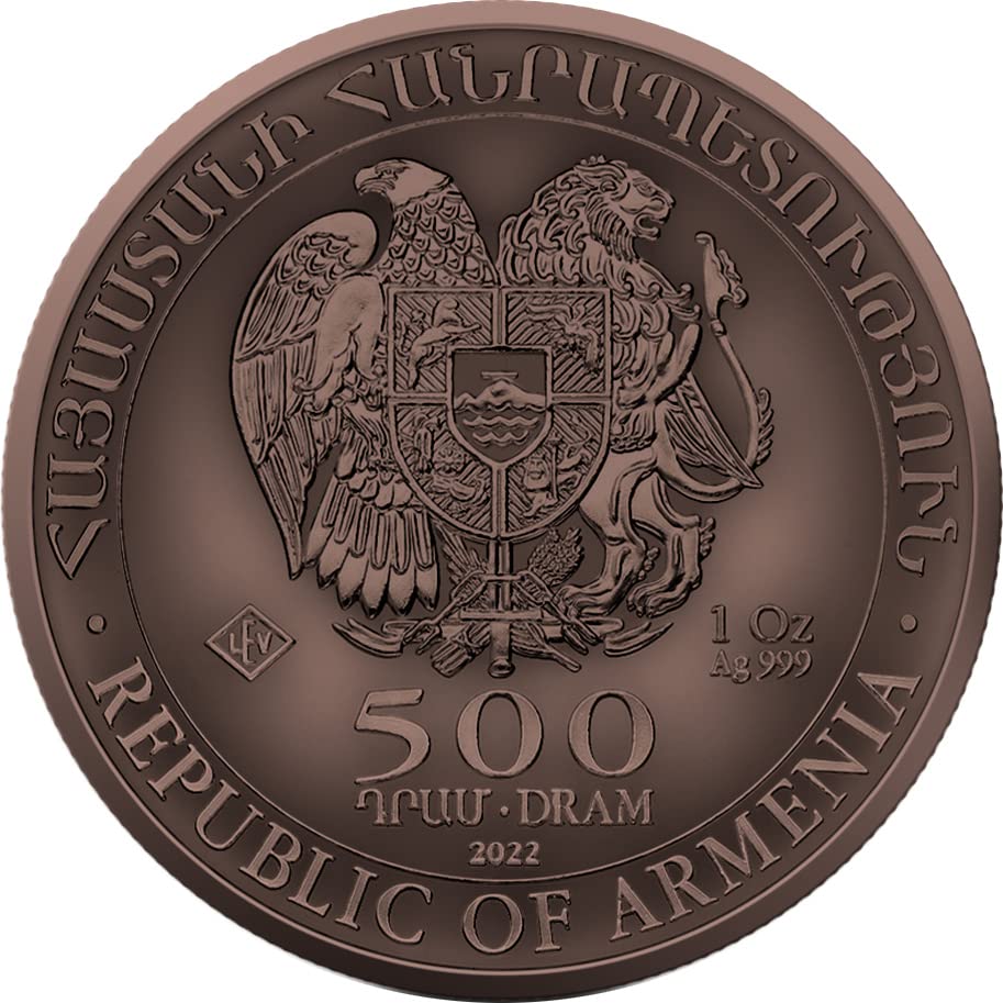2022 DE Antik Réz PowerCoin Noé Bárkája 1 Óz Ezüst Érme 500 Dram-Örményország 2022 BU Brilliant Uncirculated