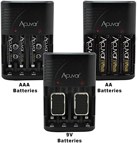 8 Acuvar AAA Újratölthető Akkumulátorok + Acuvar 3 in 1 Akkumulátor Töltő Dupla AA, Tripla AAA s 9V-os Elem
