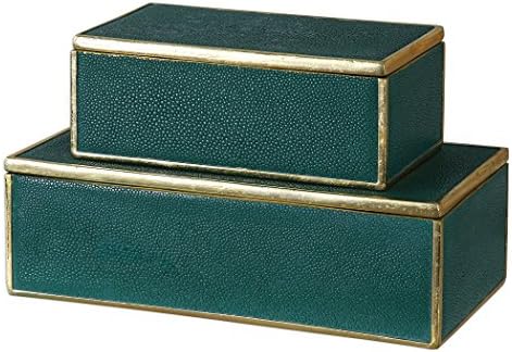 AZ ELEGÁNS OTTHON Malachit Zöld Arany Fedeles Doboz Szett Pár | Bizsu-Ajándék Smaragd Modern