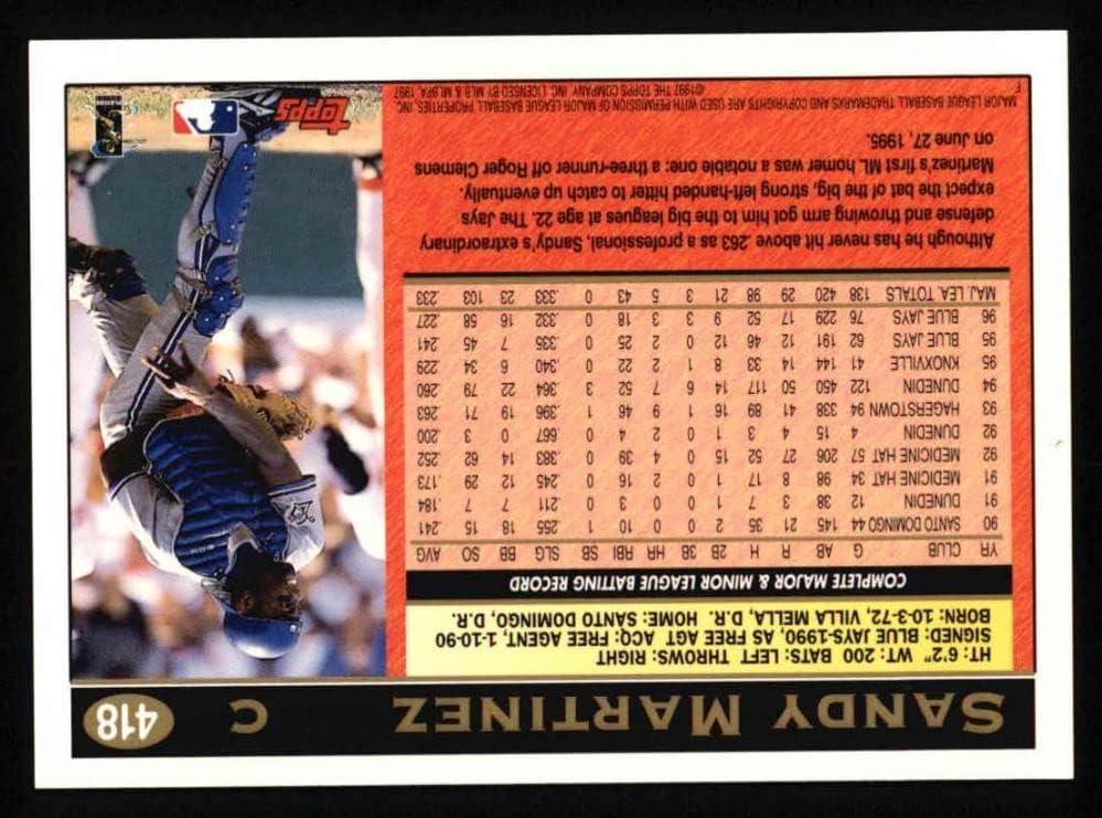 1997 Topps 418 Sandy Martinez Toronto Blue Jays (Baseball Kártya) NM/MT Blue Jays