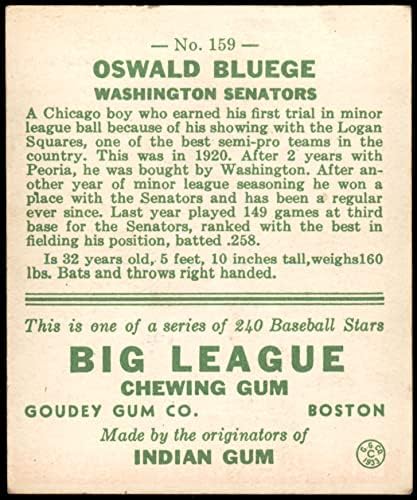 1933 Goudey 159 Ossie Bluege Washington Senators (Baseball Kártya) VG/EX-Szenátor