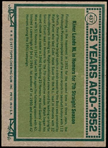 1977 Topps 437 Vissza Az Órát Ralph Kiner Pittsburgh Pirates (Baseball Kártya) Dean Kártyák 5 - EX Kalózok