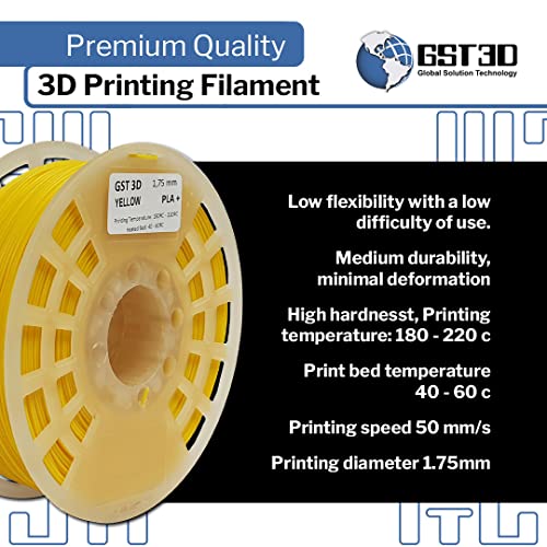 GST3D PLA 3D-s Nyomtató Szálban, méretpontosság +/- 0,03 mm, 1 kg Spool (2.2 kg), 1.75 mm-es, Sárga, FP175572330YW