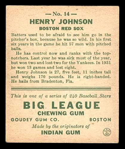 1933 Goudey 14 Henry Johnson Boston Red Sox (Baseball Kártya) VG/EX+ Red Sox