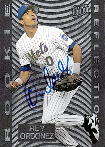 Rey Ordonez dedikált baseball kártya (New York Mets) 1997 Fleer Ultra 8 Újonc Gondolatok - Baseball Asztalon Dedikált Kártyák