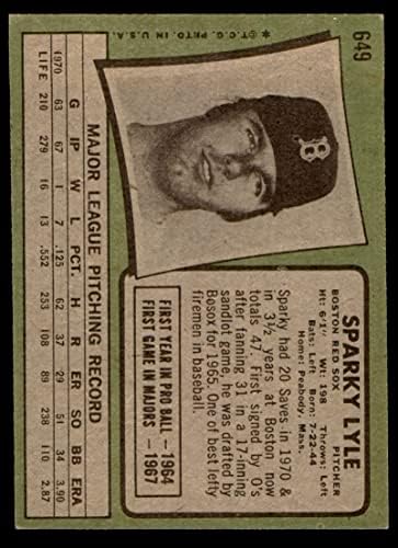 1971 Topps 649 Sparky Lyle Boston Red Sox (Baseball Kártya) EX Red Sox