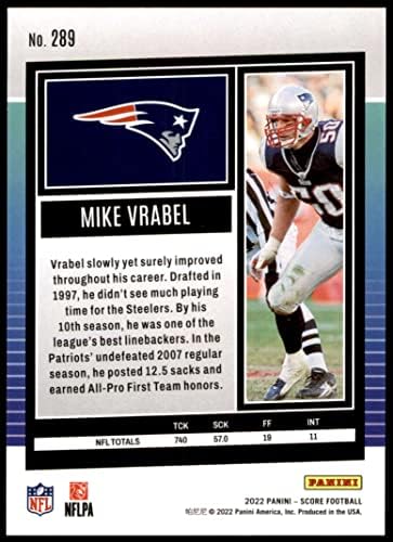 2022 Pontszám 289 Mike Vrabel New England Patriots (Foci Kártya) NM/MT Hazafiak Ohio St.