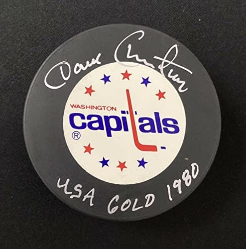 Dave Keresztény Aláírt Jégkorong NHL Főváros Autogramot USA Arany 1980 Inscr SZÖVETSÉG - Dedikált NHL Korong
