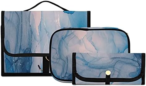 MNSRUU Tisztálkodási Táska Kék Márvány Modern Folyadék Művészet Festék Lóg Smink Utazási táska Tartozik 3 DB Toalett Szervező