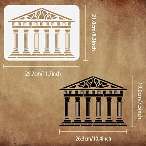 FINGERINSPIRE görög Templom Stencil 11.7x8.3 inch Újrafelhasználható Ókori Építészet Stencil Üreges Ki 6 kőoszlopok Épület