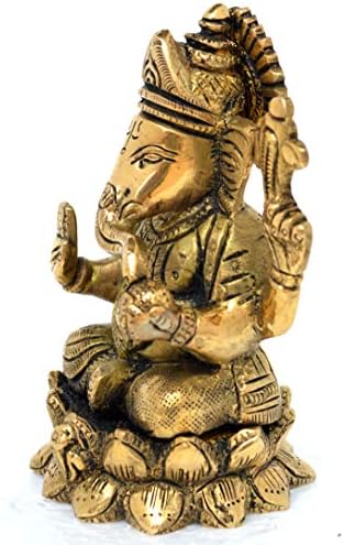 Ganesh Ül Lotus - Ganesh, Ganapati, Réz Szobor Indiai Kézzel Készített Vallási Ganesha Szobor (4 HÜVELYK)