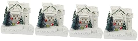 ABOOFAN 4 Db Karácsonyi Izzó Ház, Szobor, Dekoráció Fehér asztali Dekoráció Téli Dekoráció Otthon Mézeskalács Ház Miniatűr