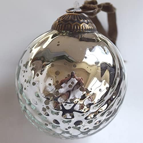 Készlet 4 Ezüst, Higany, Üveg Dísztárgyak (3.15 Antik Dombornyomott Labda) a Tökéletes Karácsonyi Fa, Lóg, Ünnepi Dekoráció,