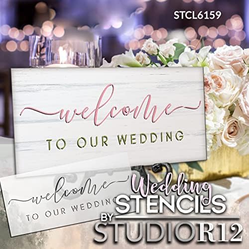 Üdvözöljük Az Esküvő Stencil által StudioR12 | Craft - csináld magad Esküvő & Love lakberendezés | Festék Fa Alá | Újrafelhasználható